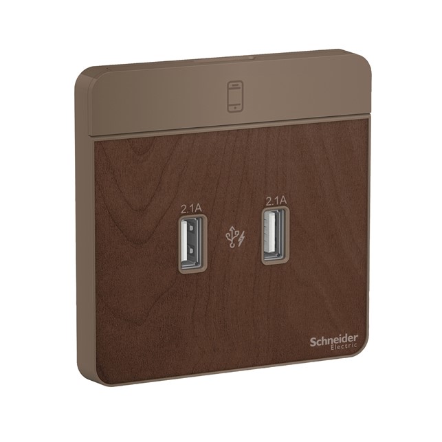 Outlet Data Schneider AvatarOn, USB charger, 2 type A, 2.1 A, Wood