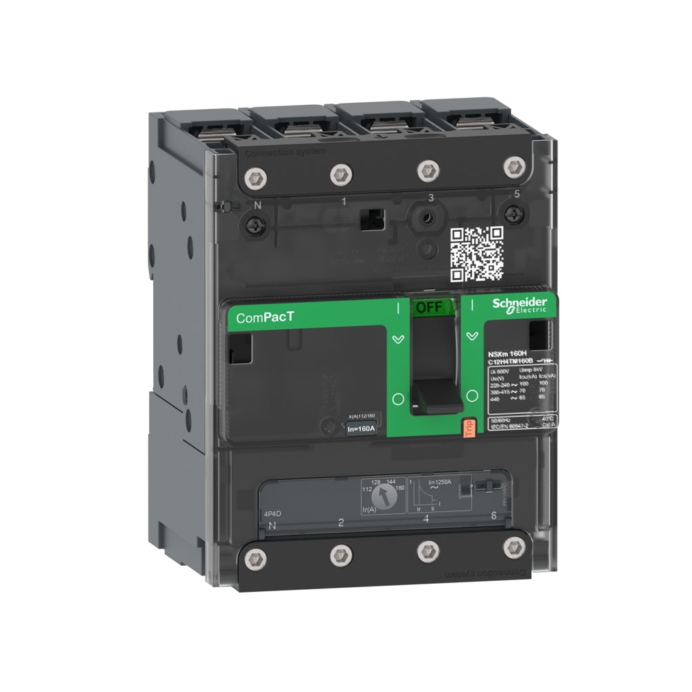 Schneider Circuit breaker, ComPacT NSXm 63F, 36kA/415VAC, 4 poles 3D (neutral not protected), TMD trip unit 63A, lugs/busbars (C11F6TM063B)