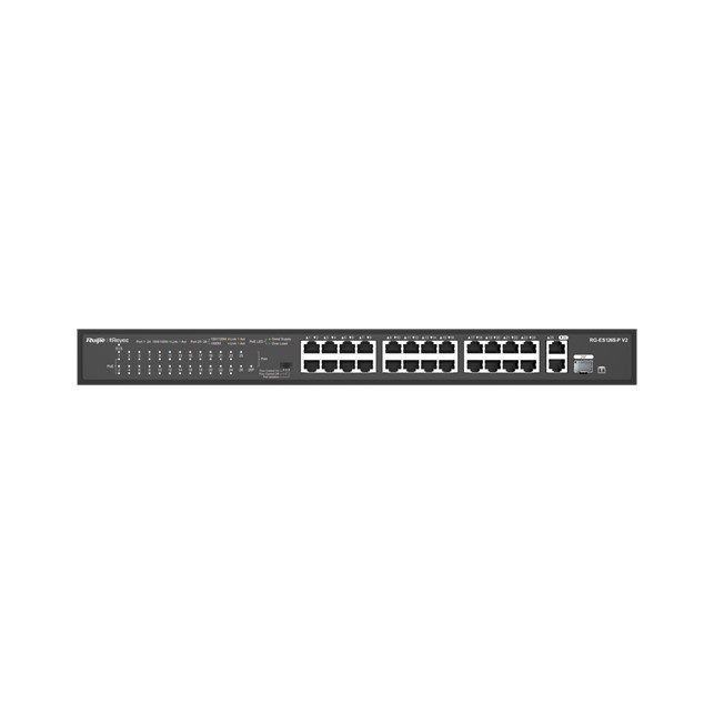 Ruijie RG-ES126S-P V2, 24-Port 10/100 Mbps with 2-Port Gigabit Rackmount PoE Switch