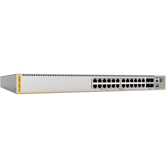 Allied Telesis 24-port 100/1000T PoE+ stackable L3 switch with 4 SFP+ ports. 5 year NCP support (AT-x530L-28GPX-B55)