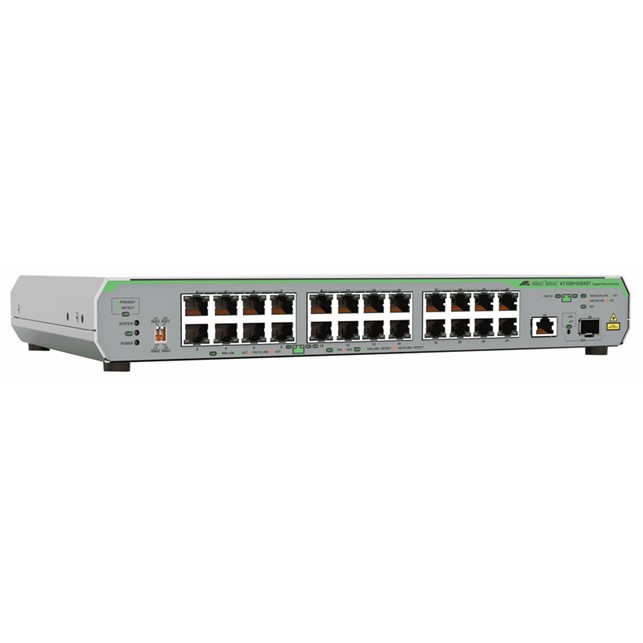 Allied Telesis Gigabit Unmanged Switch with 10G uplink, 24x 10/100M/1G-T, 1x 100M/1/2.5/5/10G-T, 1x SFP+ (AT-GS910/26XST)