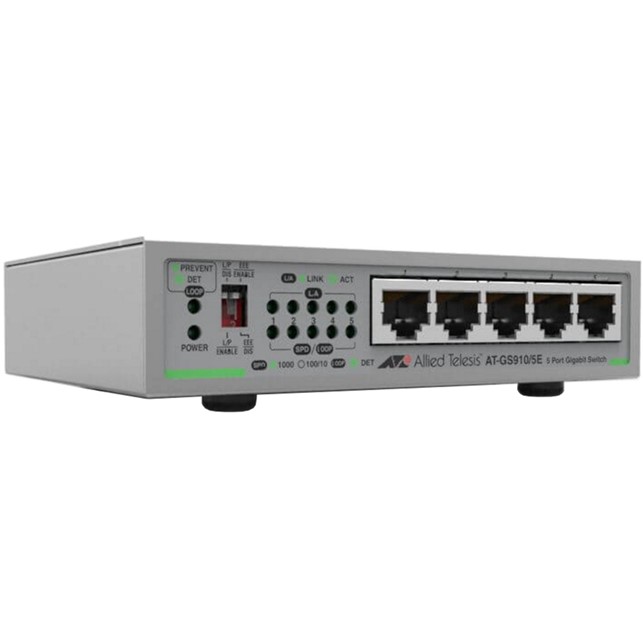 Allied Telesis 5 port 10/100/1000T unmanaged switch with external PSU (AC adaptor) (AT-GS910/5E-50)