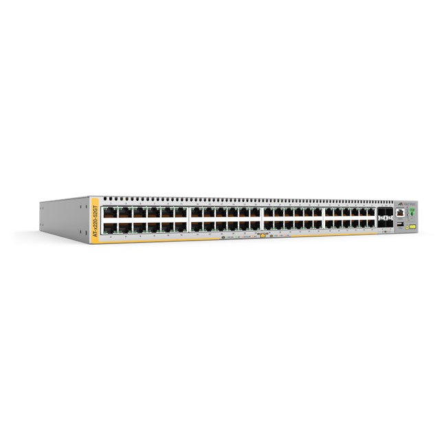 Allied Telesis 48-port 10/100/1000T Layer2+ managed switch with fixed single power supplies. 5 year NCP support (AT-x220-52GT-B55)
