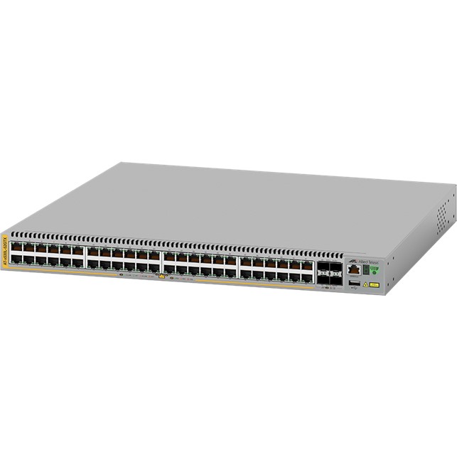 Allied Telesis 48-port 10/100/1000T stackable L3 switch with 4 x SFP+ ports and 2 fixed power supplies. 1 year NCP support (AT-x530L-52GTX-B55)