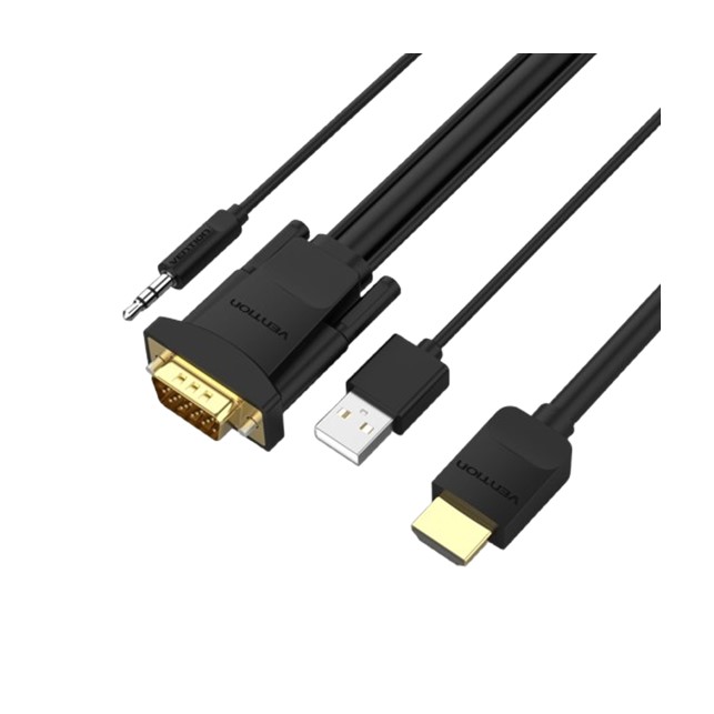 Vention HDMI to VGA Cable with Audio Output & USB Power Supply 1M Black (ABIBF)