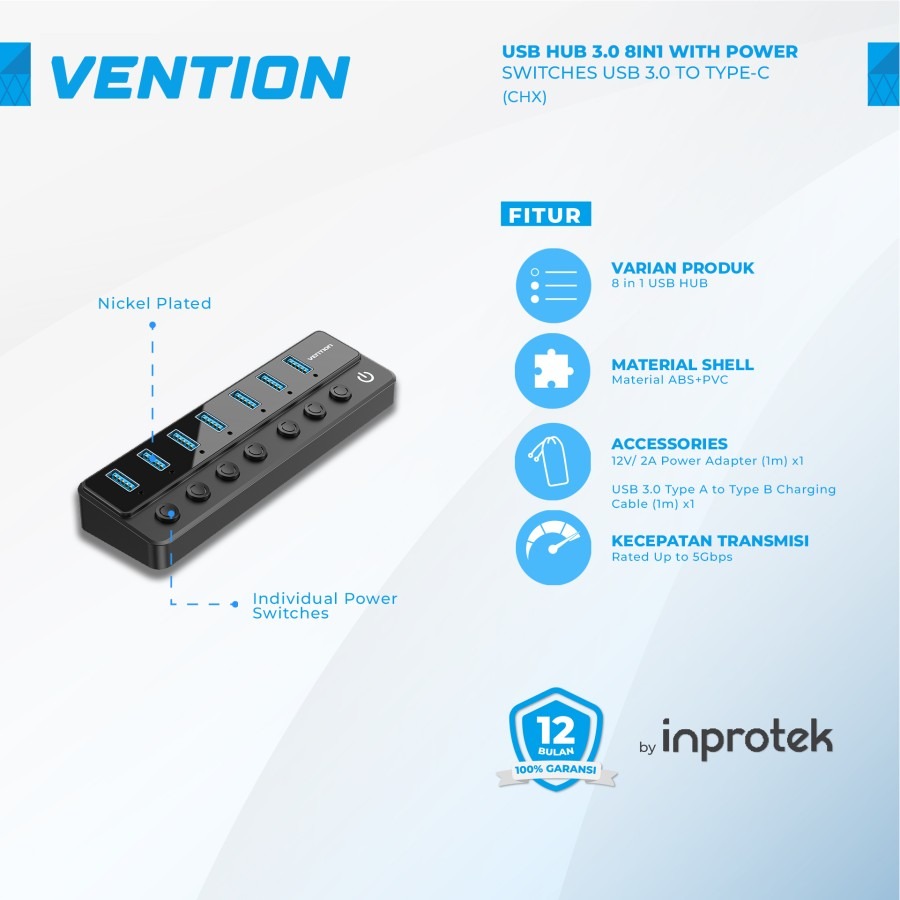 Vention USB HUB CHX 3.0 8IN WITH POWER TYPE C